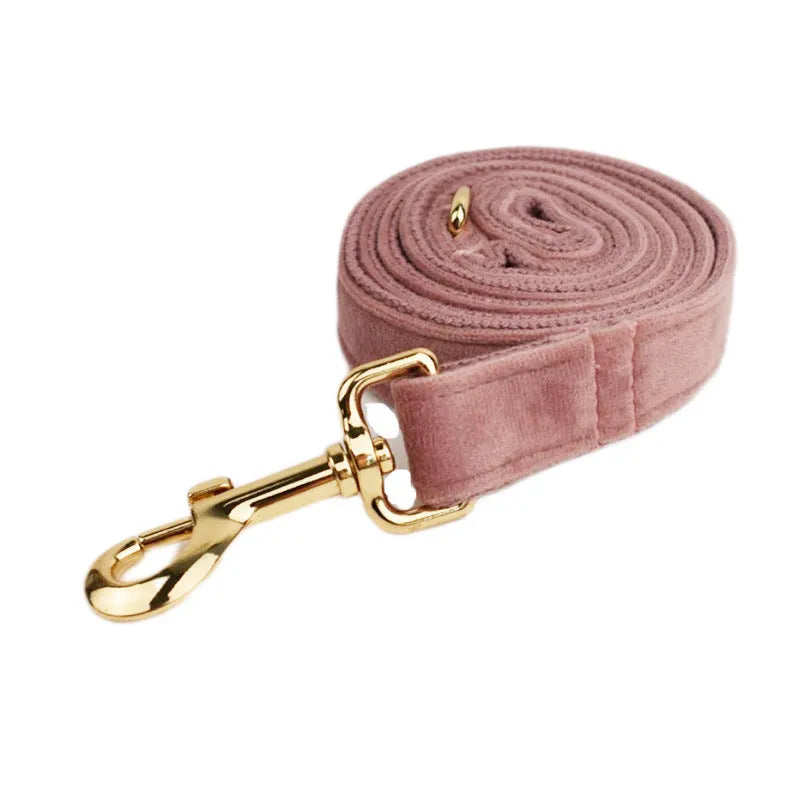 Light purple pink velvet dog collar with matching pet accessories in coordinated set