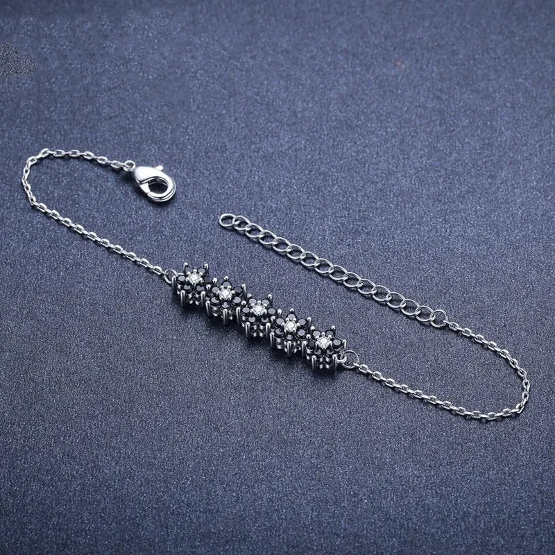 Black titanium steel flower bracelet for women, natural style anniversary gift jewellery