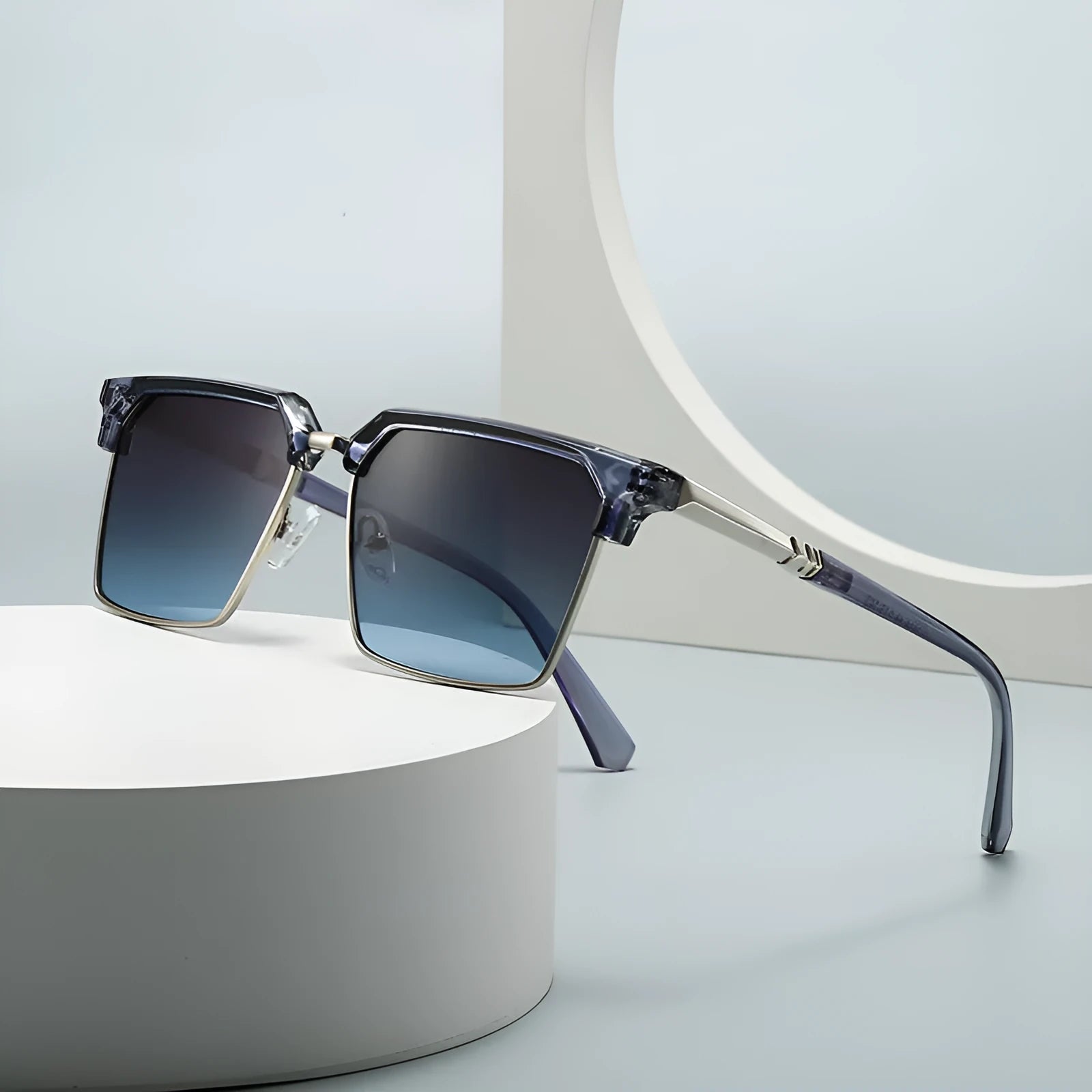 Men's square sunglasses with plastic frame in box style design showing multiple colour options