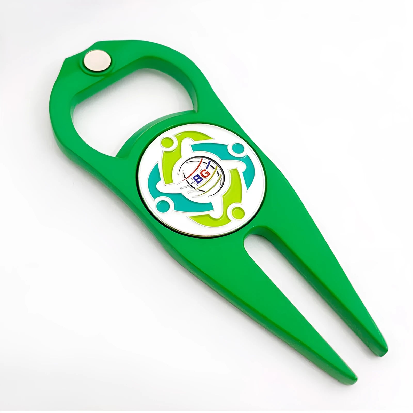 Golf ball yoke bottle opener tool in zinc alloy metal with black green silver colour options