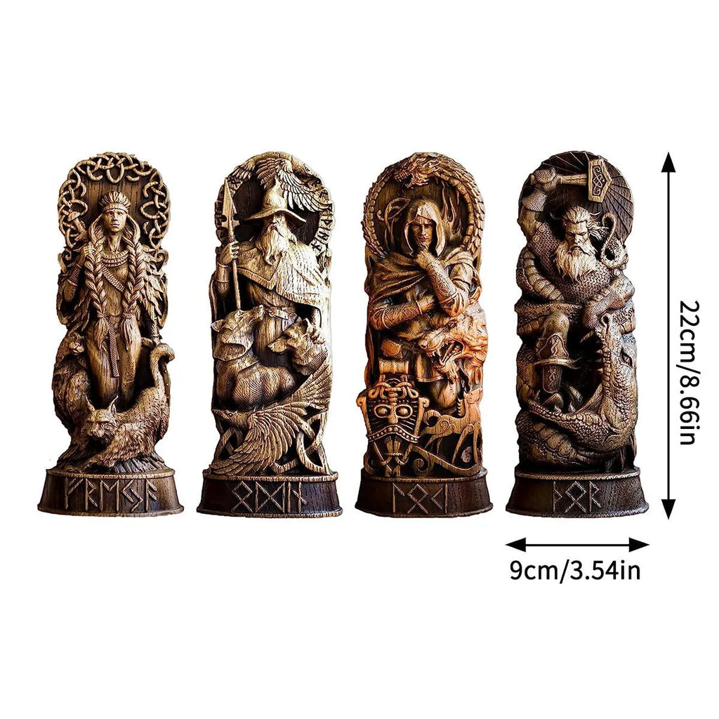 Handmade iron Norse hero statue set of four Odin Thor Freya Loki each 10x6x22cm