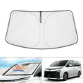 Silver tape car windshield sunshade cover designed for a NOAH XOVY 90 series vehicle.