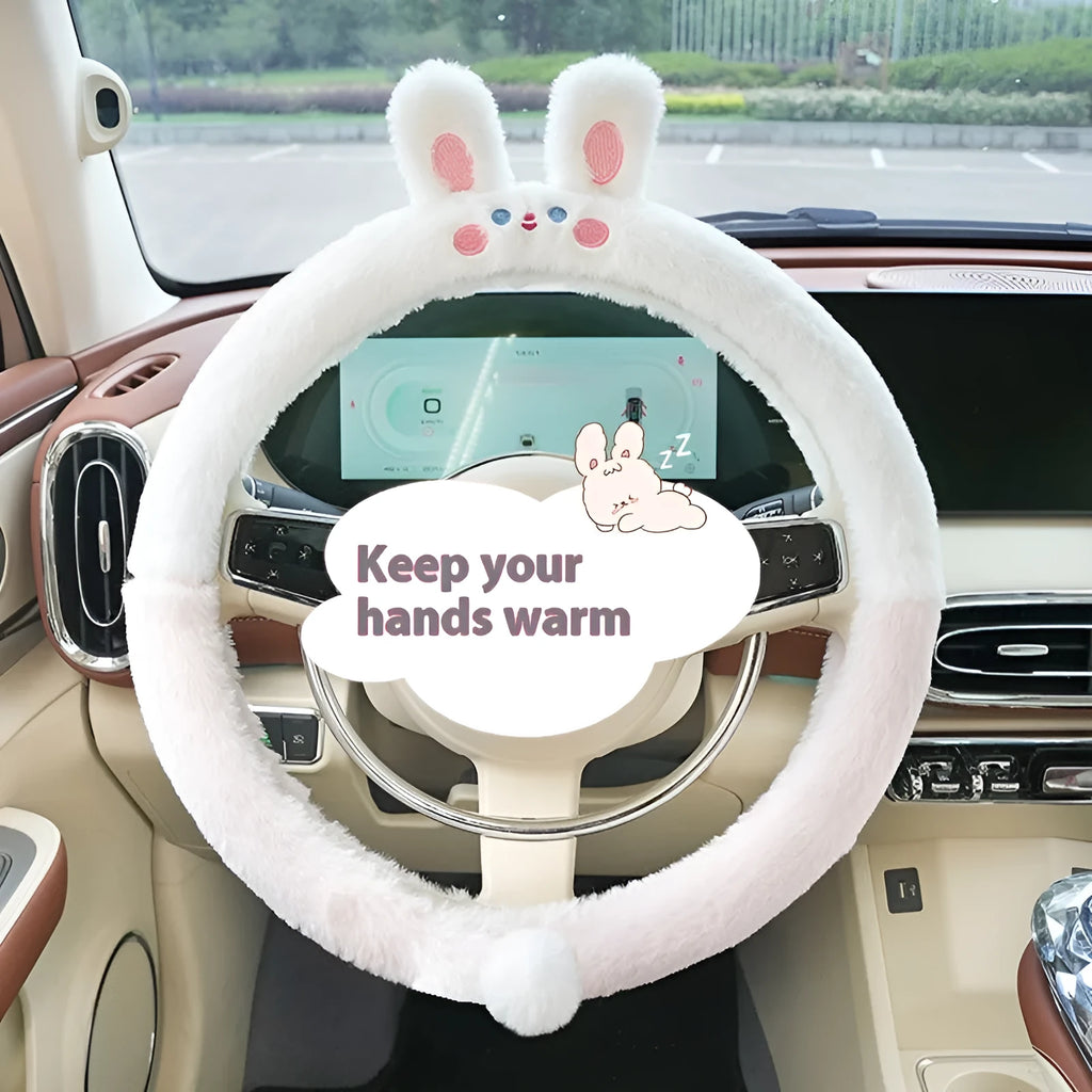 Fleece steering wheel cover with embroidered animal design for 38cm diameter steering wheels