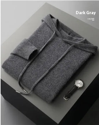 Men's dark gray cashmere hooded sweatshirt and matching trousers set for winter leisurewear