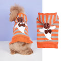Orange Halloween pet sweater with contrast stripes, hood, and fur ball trim for dogs and cats