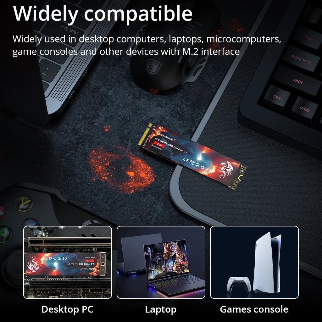 M.2 NVMe solid state drive for desktop computers with 80mm by 22mm dimensions