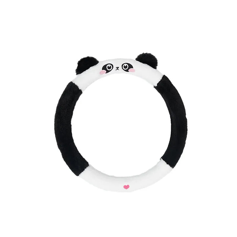 Fleece steering wheel cover with embroidered animal design for 38cm diameter steering wheels