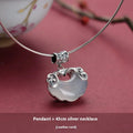 Jade Top Koi natural white chalcedony longevity lock pendant on silver plated collar
