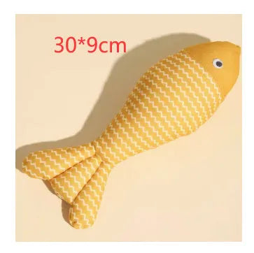 Yellow, blue or red catnip-filled fish toy for cats in large 39cm or medium 30cm sizes