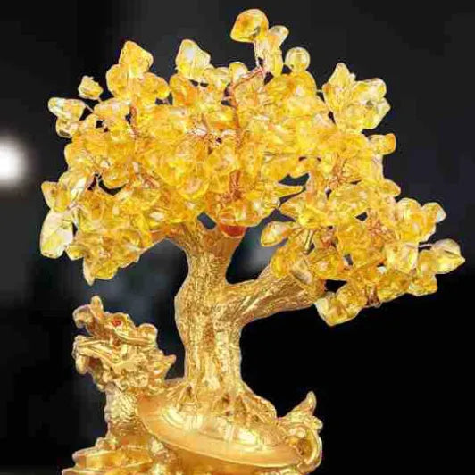 Citrine small water turtle money tree Feng Shui ornament with resin construction