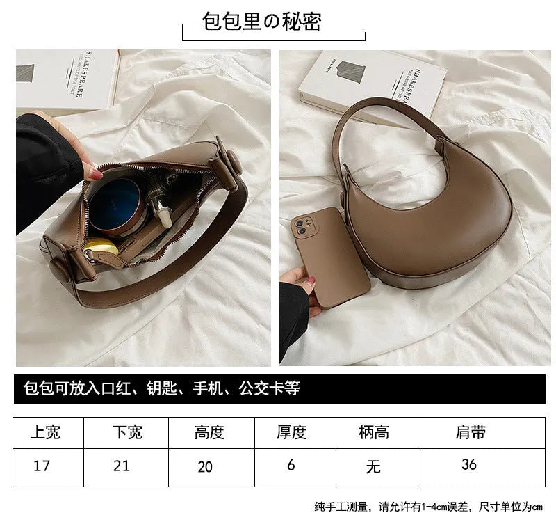 Retro dumpling-shaped women's shoulder bag in PU leather with sandwich pocket design