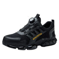 Men's black safety shoes with steel toe cap, flyknit upper, TPU sole, anti-slip workwear