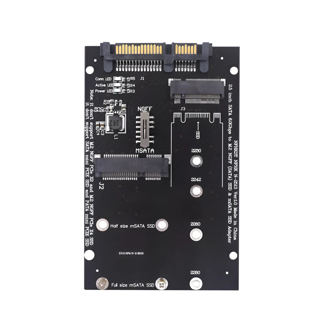Black SATA to M.2 NGFF mSATA SSD conversion adapter card with 2.5-inch form factor