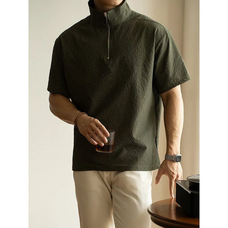 Men's cedar green loose-fit short sleeve t-shirt made from quick-dry ice silk cool fabric for summer.