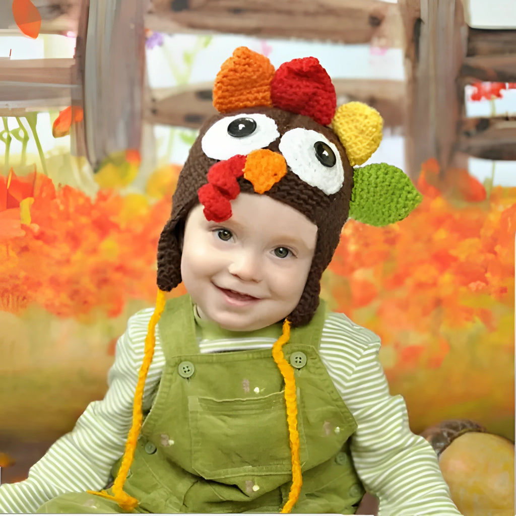 Hand-woven turkey long hat in baby cashmere, Beige and Coffee, small 35-37cm and large 43-45cm Thanksgiving accessory