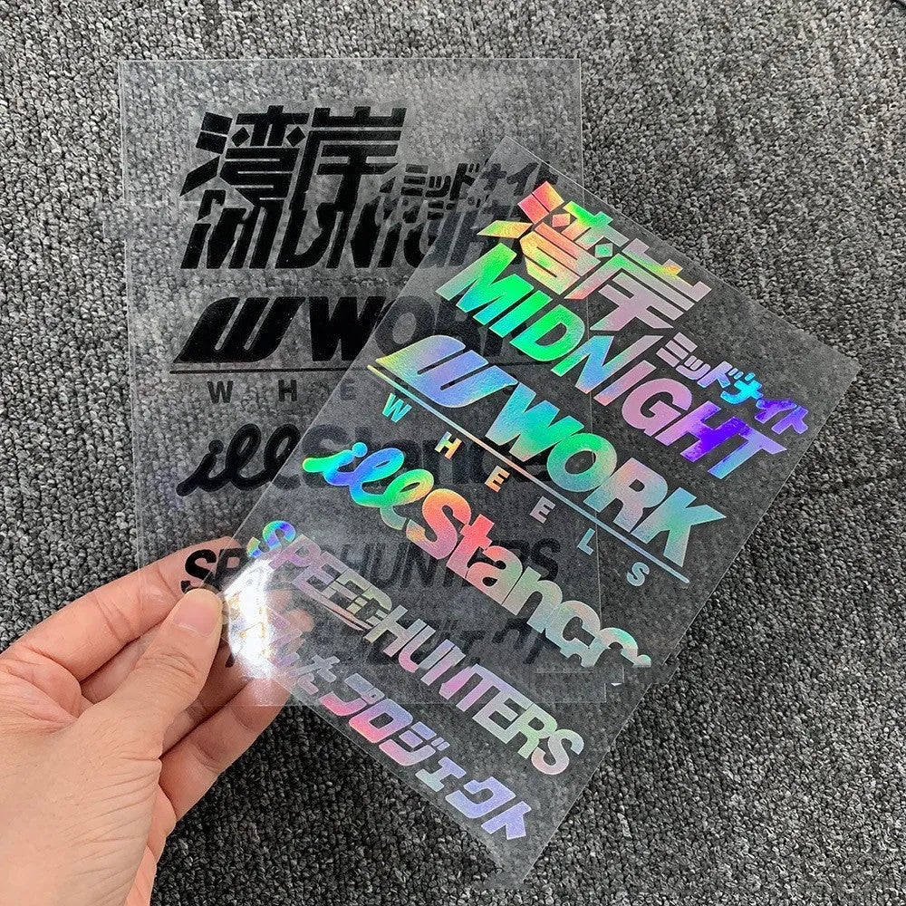 Reflective motorcycle bumper stickers measuring 16cm by 11cm in various colour options