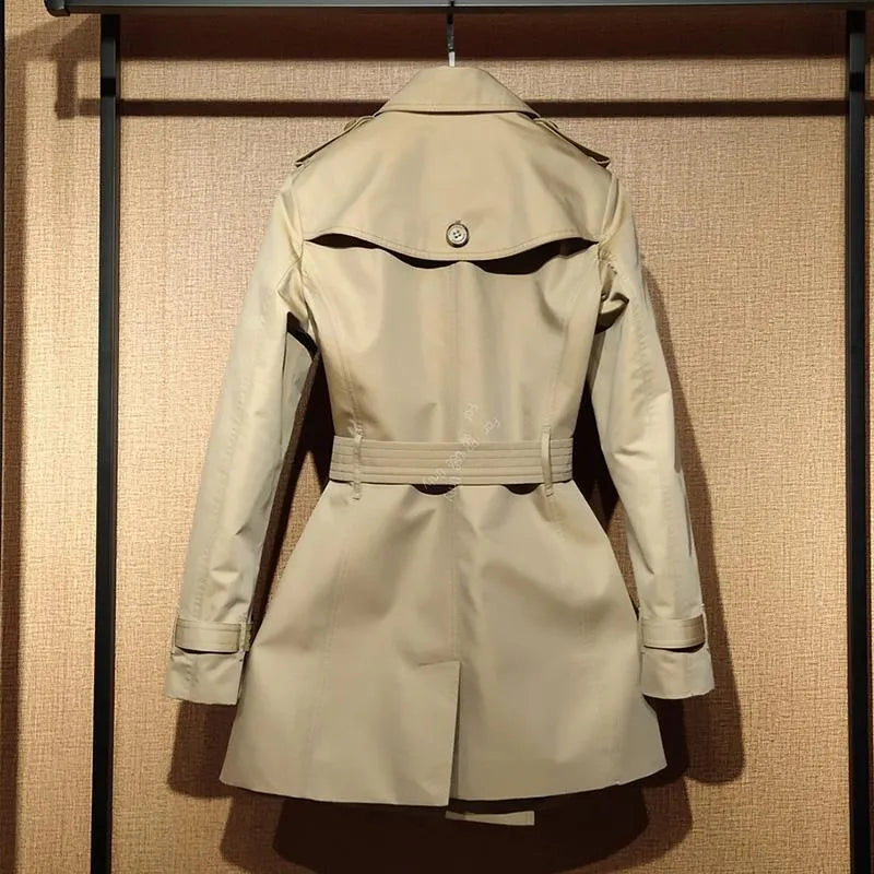 Women's khaki double-breasted trench coat with flight sleeves, British style