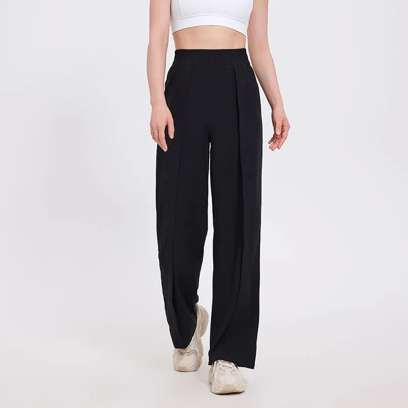 Straight Loose Sports Women's Wide-leg Pants Fitness Trousers Mid Waist Polyester Moisture Wicking Casual Trousers Black Bordeaux Red Dark Gray S M L XL Female