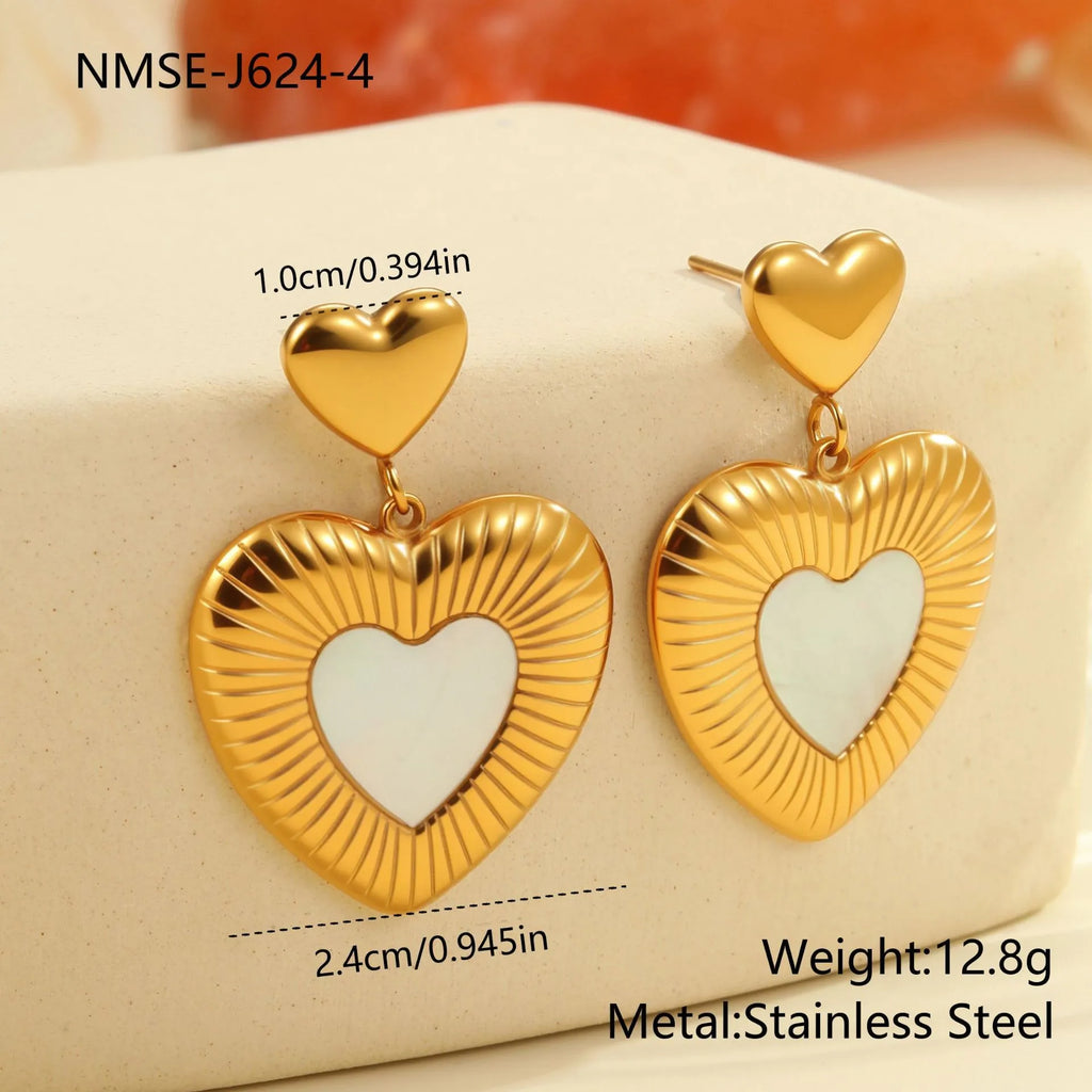 Gold-coloured heart-shaped stainless steel earrings with 18K electroplating for women