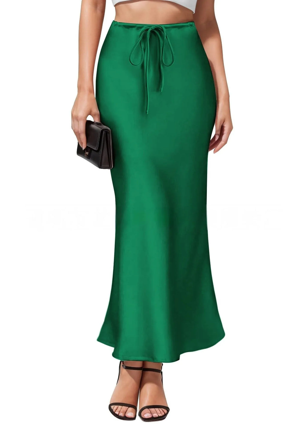 Women's high waist acetate satin skirt with asymmetric cut and irregular hem in milky white