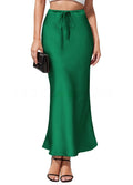 Women's high waist acetate satin skirt with asymmetric cut and irregular hem in milky white