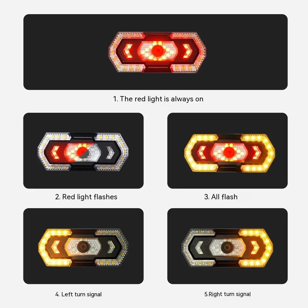 Black wireless remote control motorcycle taillight with LED indicators and USB charging port
