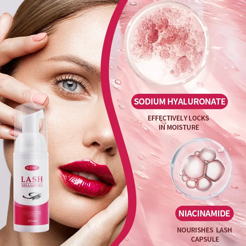 Lash Shampoo Mousse eyelash cleaning solution in 60ml bottle for makeup removal