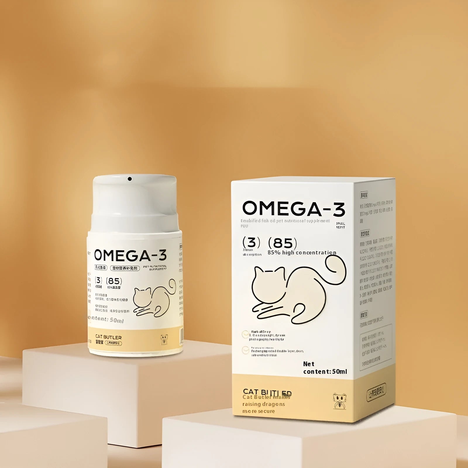 Cat Butler Pet Fish Oil nutritional supplement bottle with omega-3s and krill oil for cats