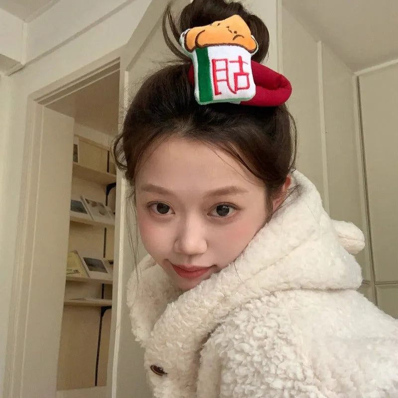 Cartoon doll sponge bang hair clip with retro mahjong and Chinese character design