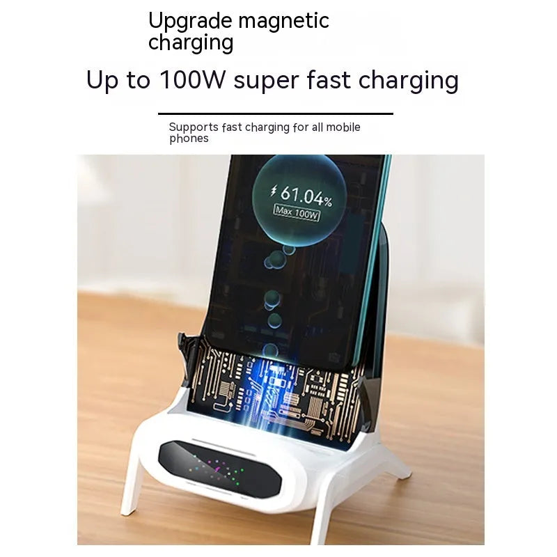 100W transparent small chair wireless charger stand in white with QC3.0 fast charging capability