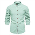 Men's solid colour long sleeve shirt in army green hemp blend fabric, non-iron, casual fit