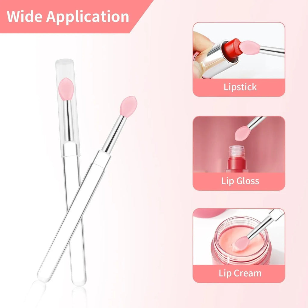 Set of four reusable silicone lip brushes with protective caps in assorted colours