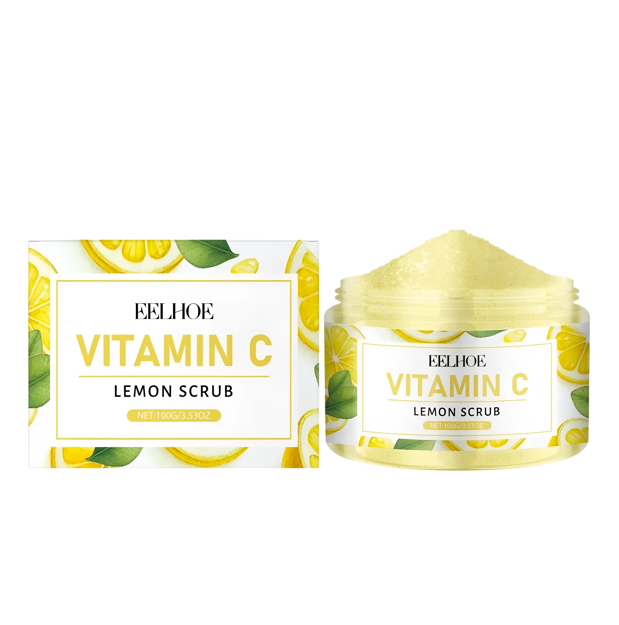 100g jar of lemon exfoliating facial scrub cream with walnut shell powder and vitamin C.
