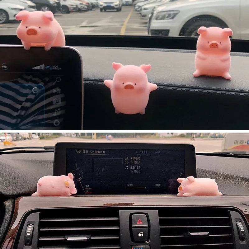 Cute 3D cartoon pig resin figurine for car dashboard decoration, shown in one of eight available styles.