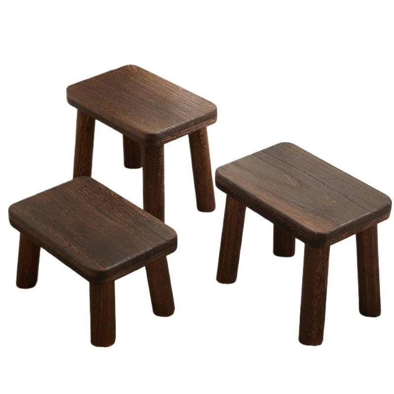 Distressed wooden changing stool with bracket structure for living room shoe changes