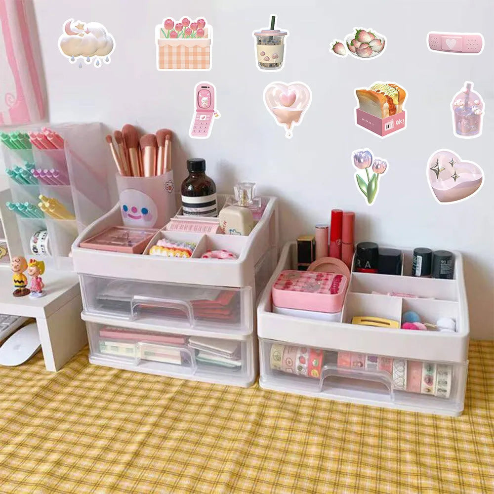 Pink girl heart 3D decorative stickers in two pattern variations, 63 pieces per pack