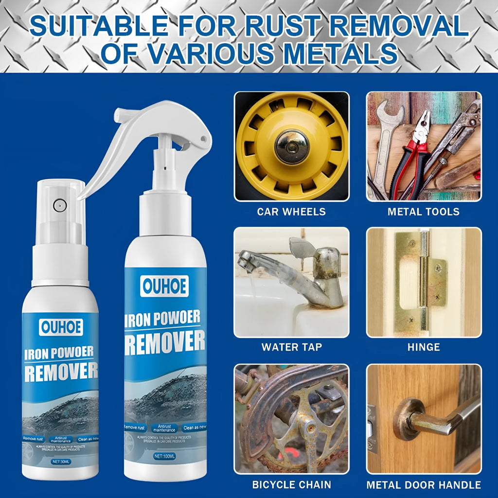 Car iron remover spray bottle in 30ml and 100ml sizes with blue square sponge applicator