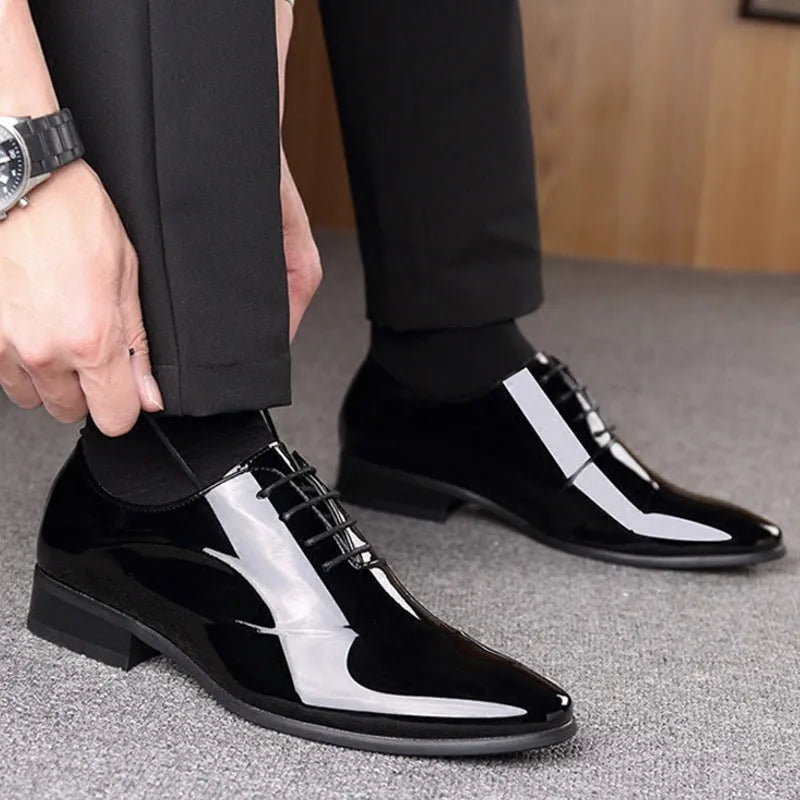 Men's black and brown business formal shoes with pointed toe shape