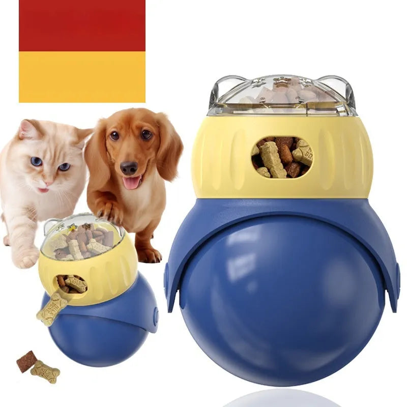 Morandi yellow and blue plastic owl cat food puzzle tumbler feeder toy