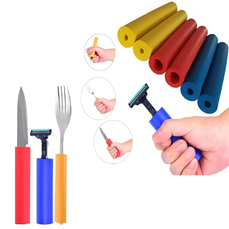 Pack of black rubber grip hoses for organising tableware and pens, showing inner diameter sizes.