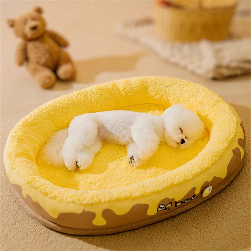 Grey detachable pet bed with velvet cover for small to medium dogs and cats