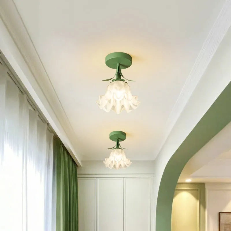 Cream Linglan flower design modern corridor aisle LED light with remote control for dimming.