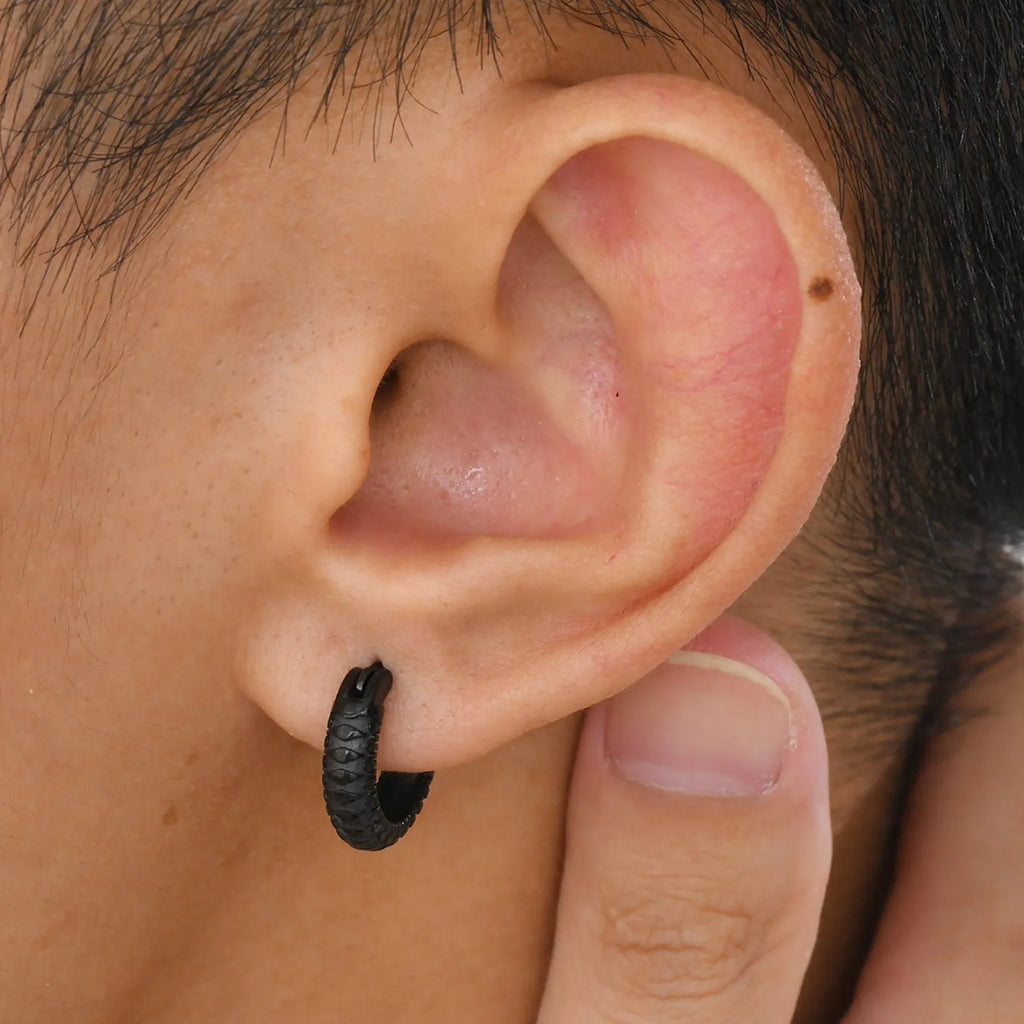 Stainless steel snake pattern earrings in black or gold colour options