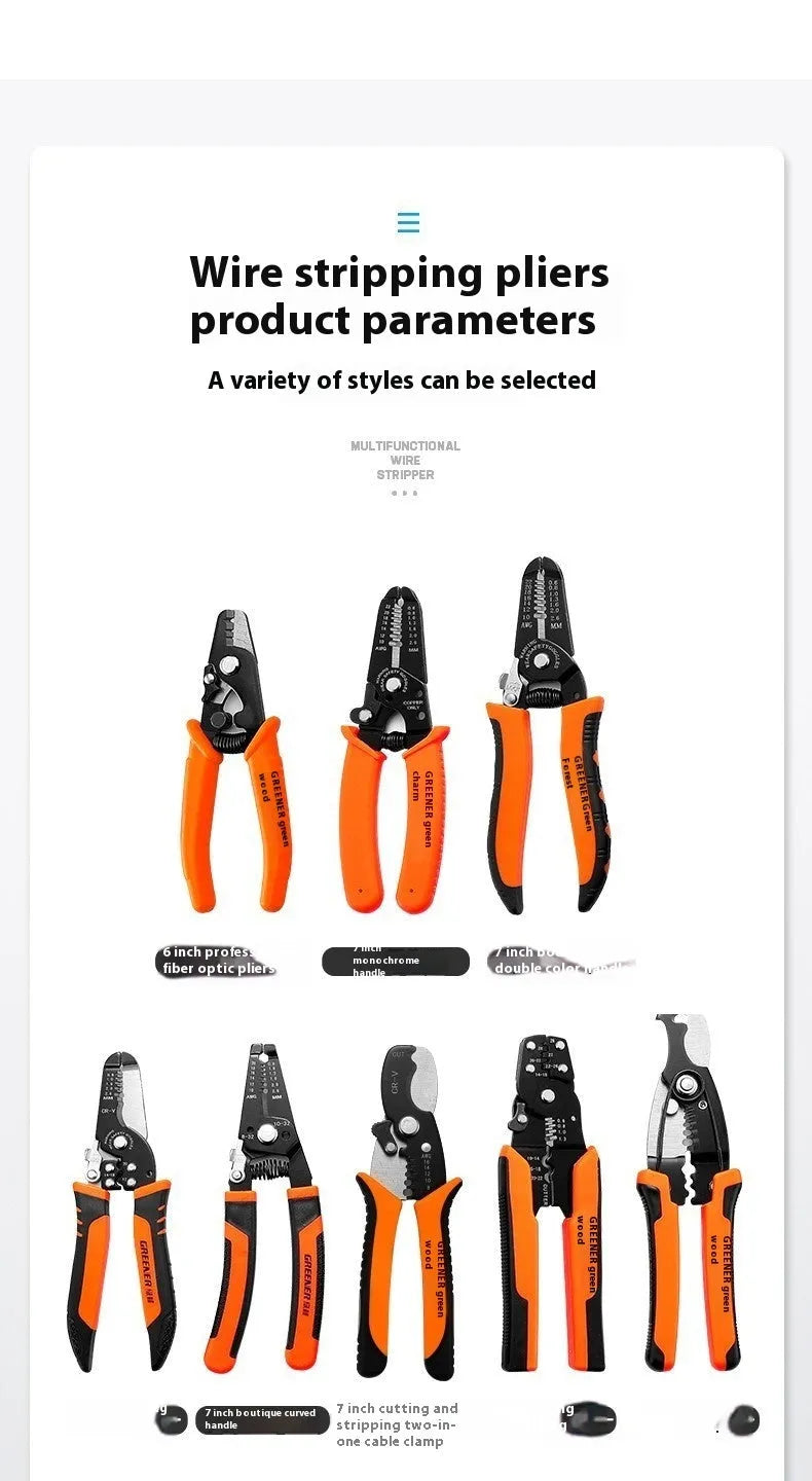 Fully automatic wire stripping pliers tool with high carbon steel blades