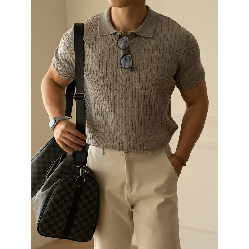 Men's business commute versatile short sleeve top in khaki, black, and white colours