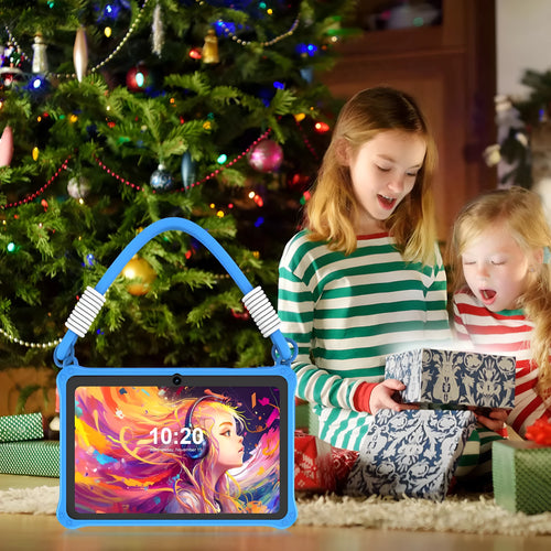 7-inch children's tablet silicone protective case with flat carrying strap in sapphire blue colour