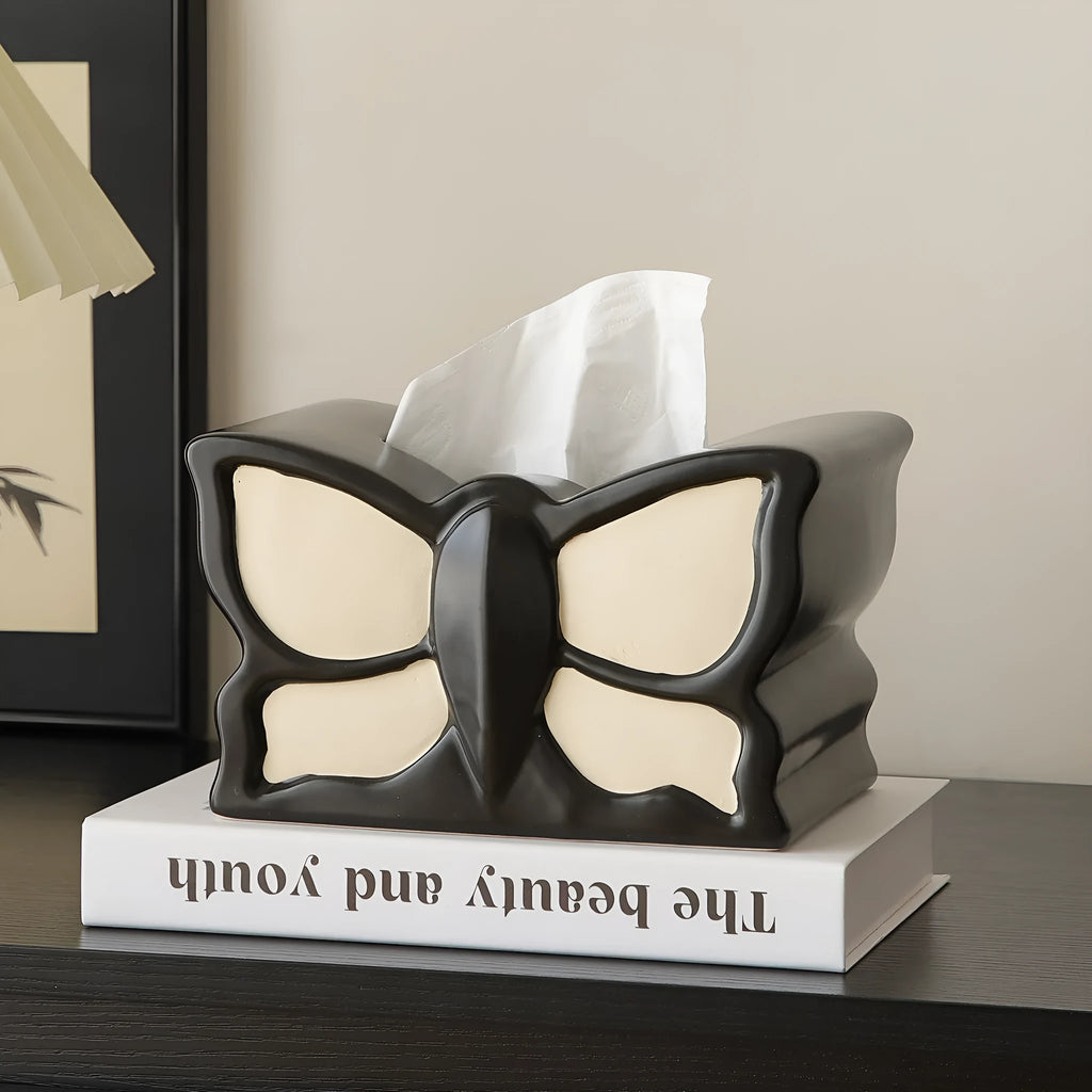 Ceramic butterfly vase and matching tissue box set with waterproof lightweight luxury design