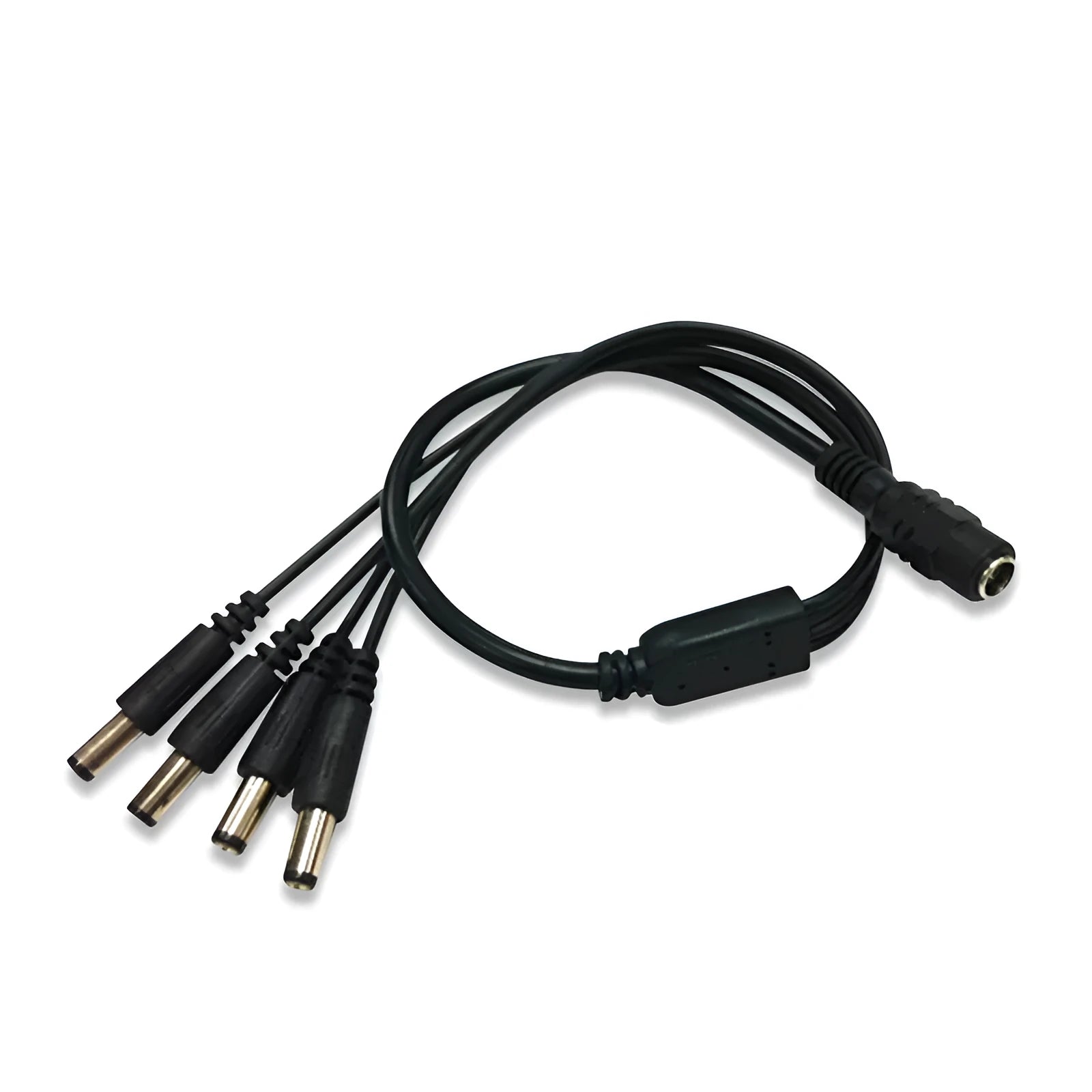Black 12V DC 1-to-4 monitoring power splitter cable with 5.5mm connectors for CCTV cameras