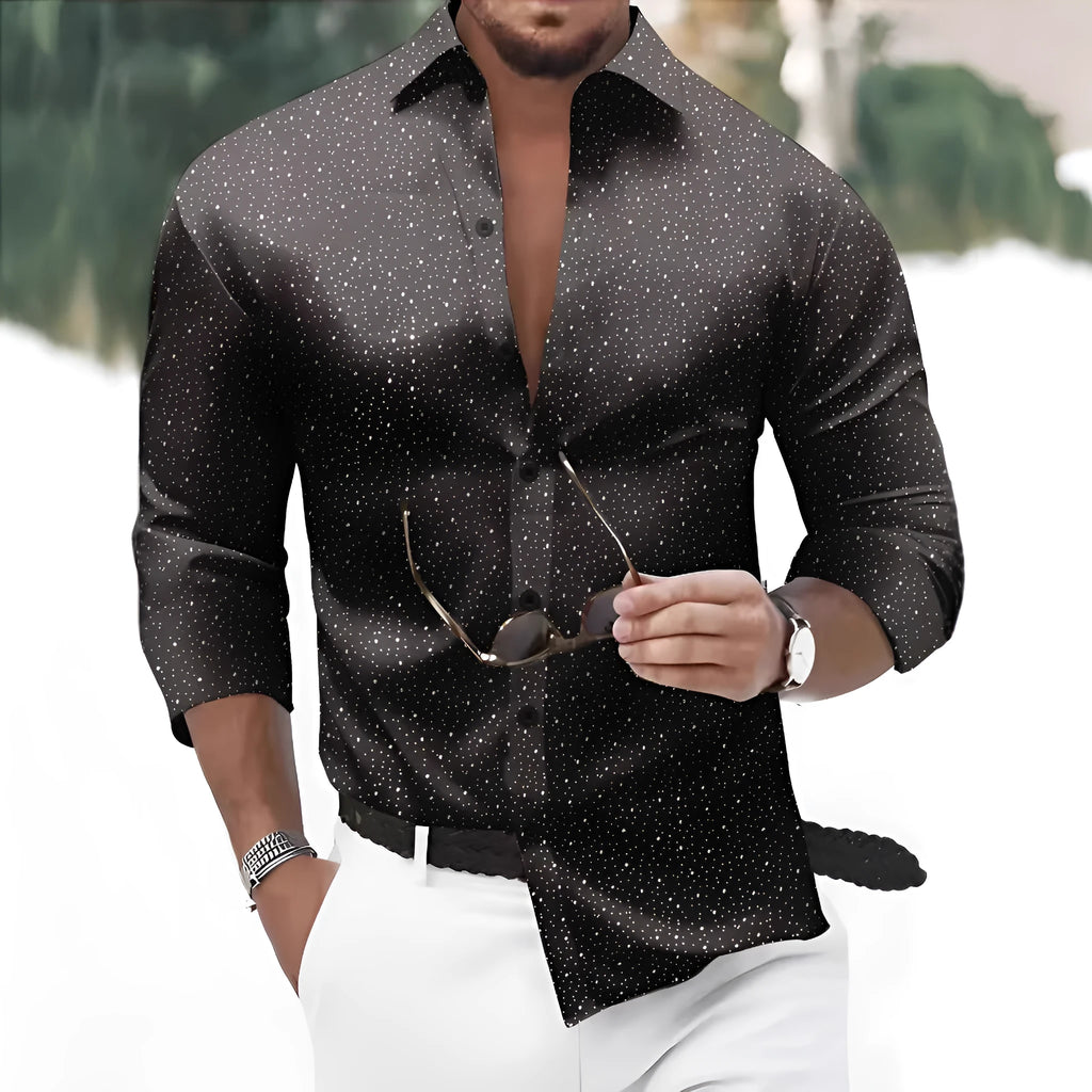 Polka dot bronzing printed casual long sleeve shirt cardigan in black, sky blue, white, dark red, or navy blue