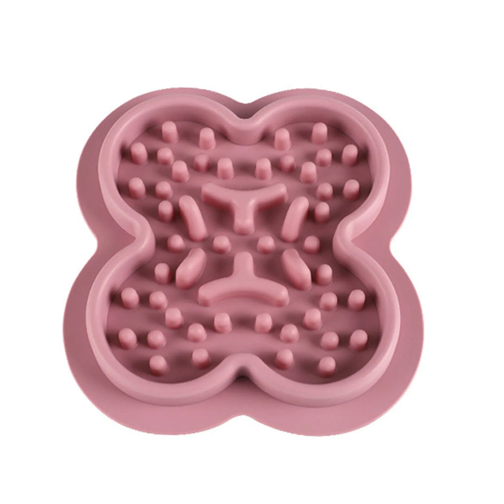 Silicone pet licking mat with textured surface for slow feeding, showing ridges and grooves